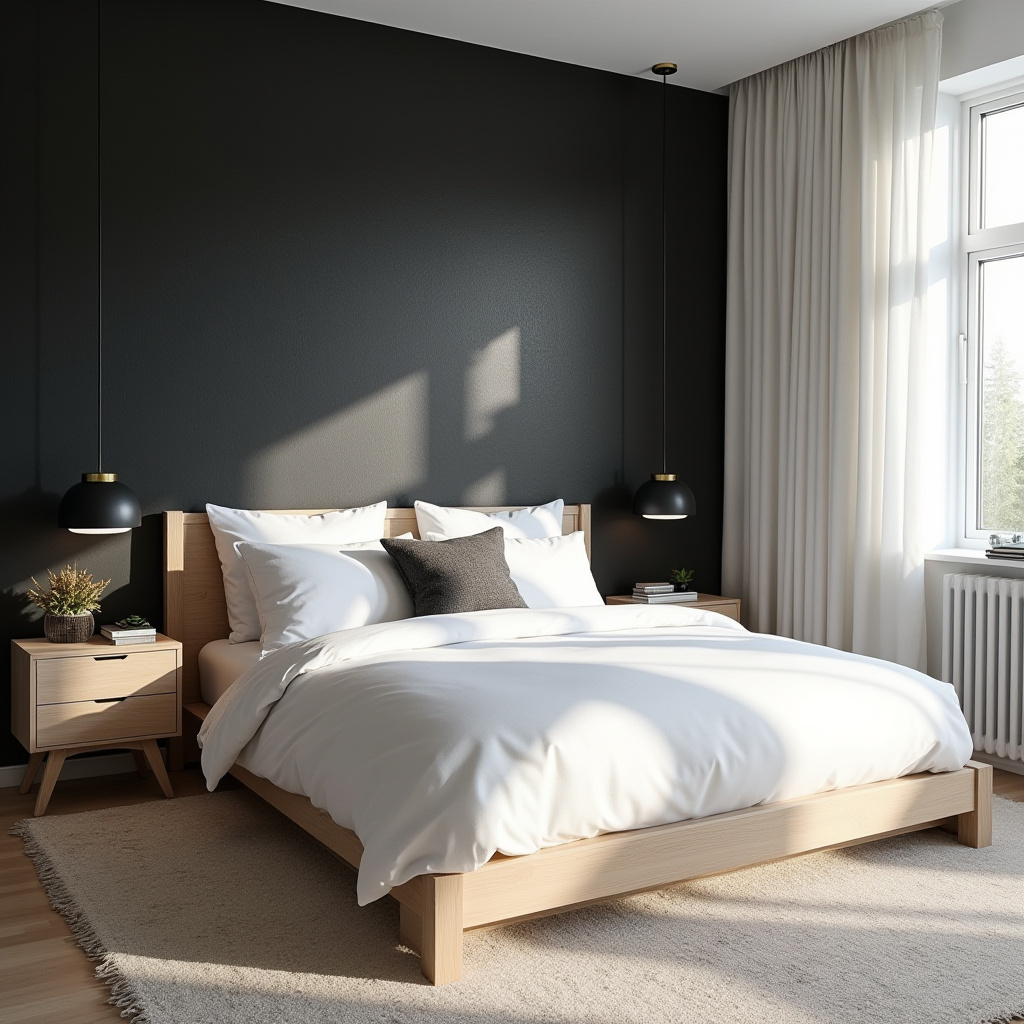 black wallpaper bedroom accent wall 6