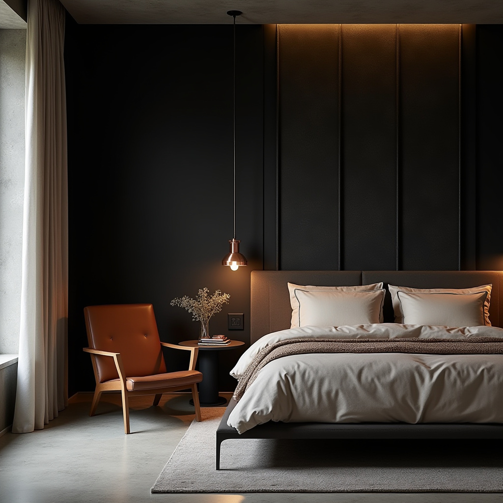 black wallpaper bedroom accent wall 7