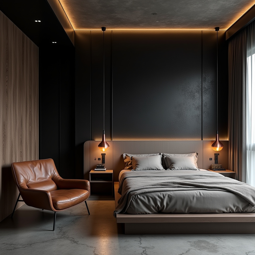 black wallpaper bedroom accent wall 8