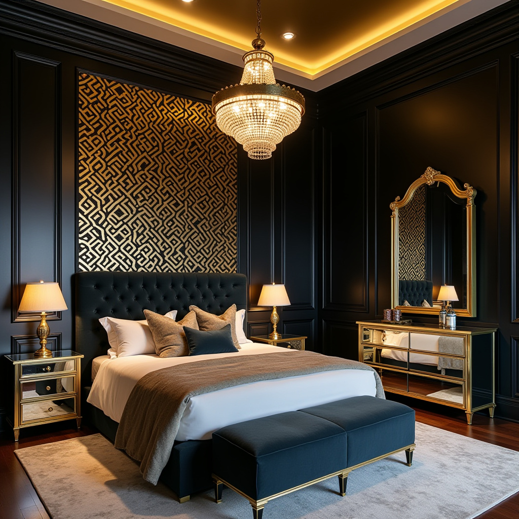 black wallpaper bedroom accent wall 9