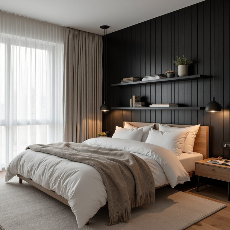 black wood bedroom accent wall 1
