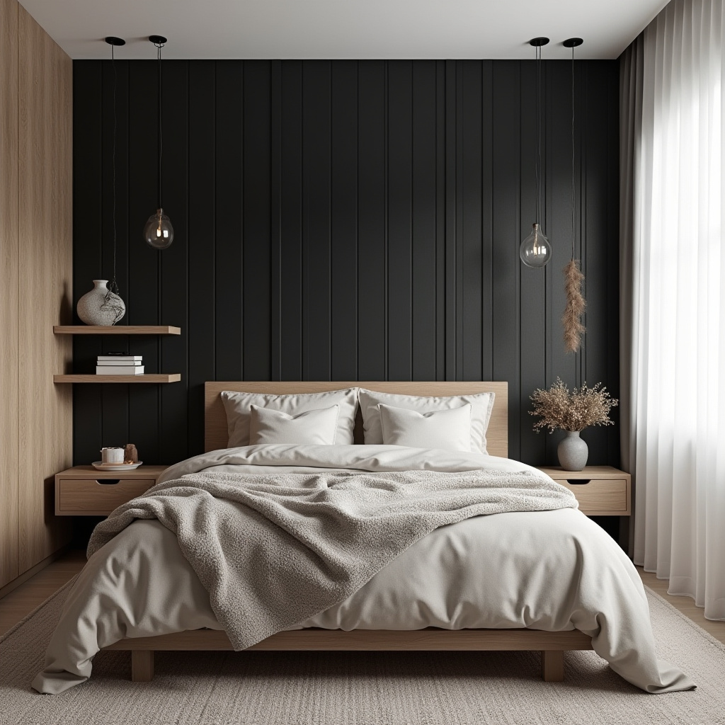 black wood bedroom accent wall 2