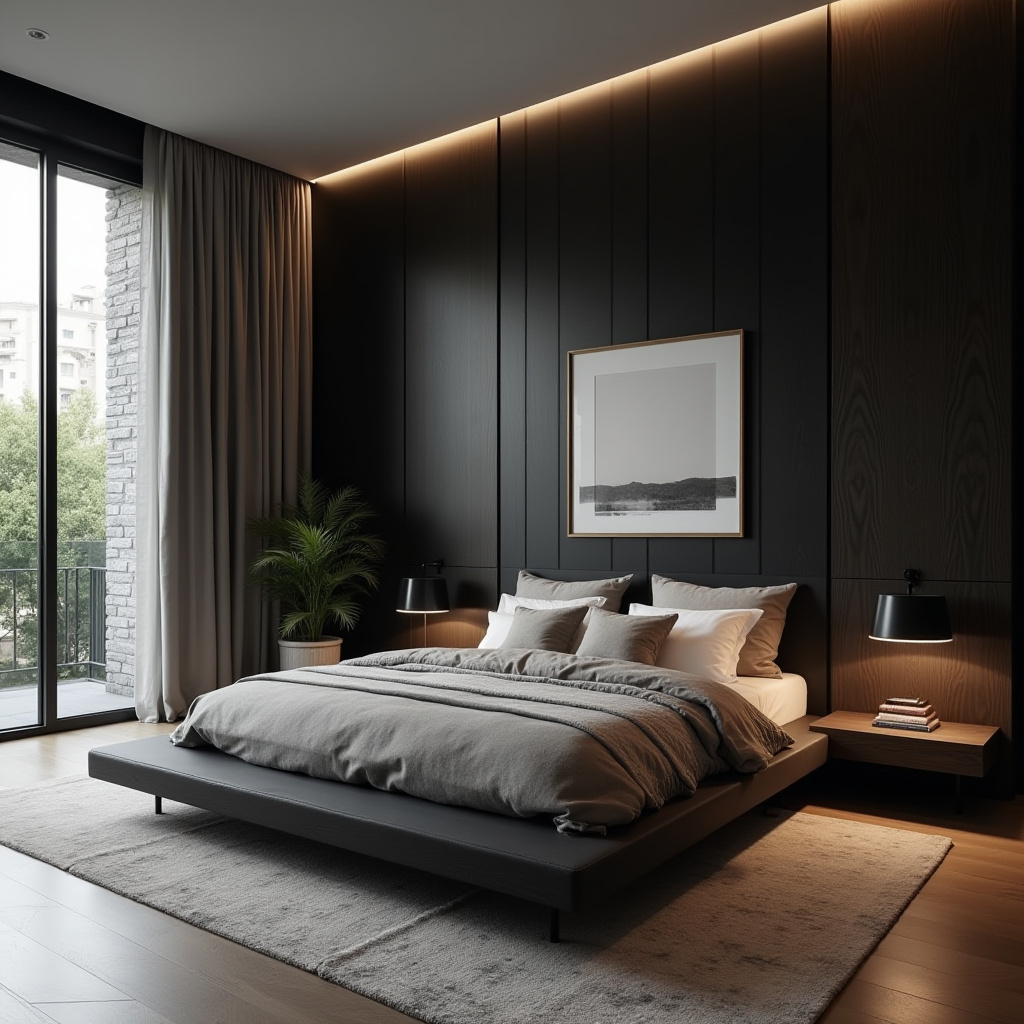 black wood bedroom accent wall 33