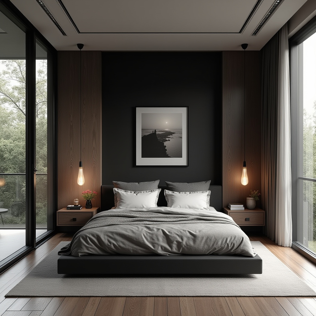 black wood bedroom accent wall 34