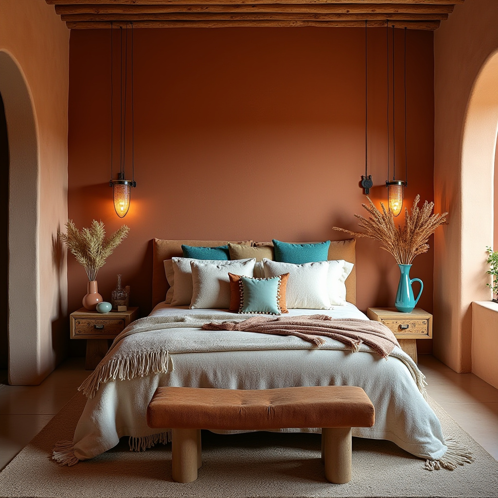 boho bedroom accent wall 34