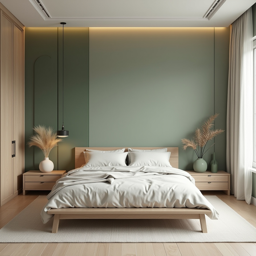 boho green bedroom accent wall 10