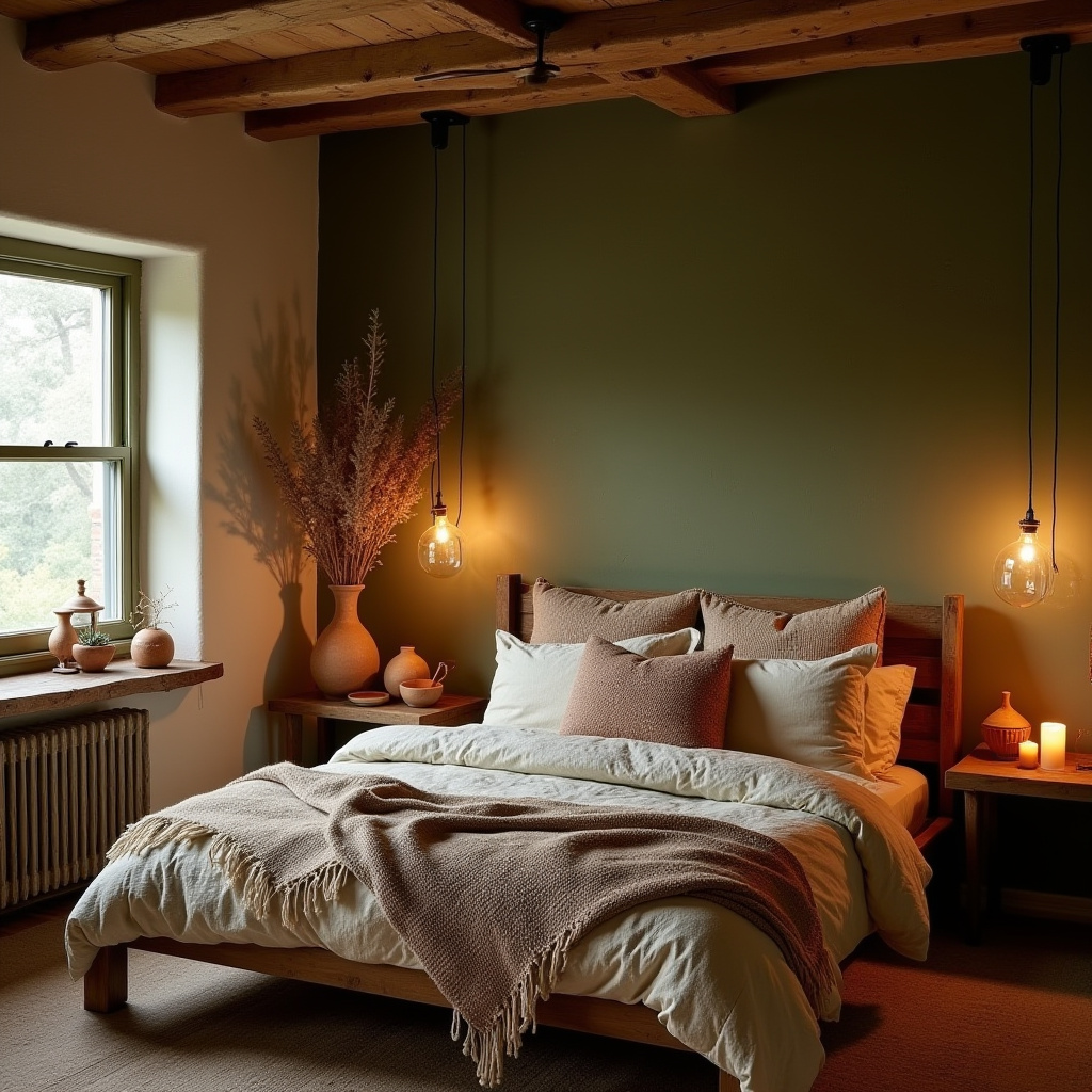 boho green bedroom accent wall 13