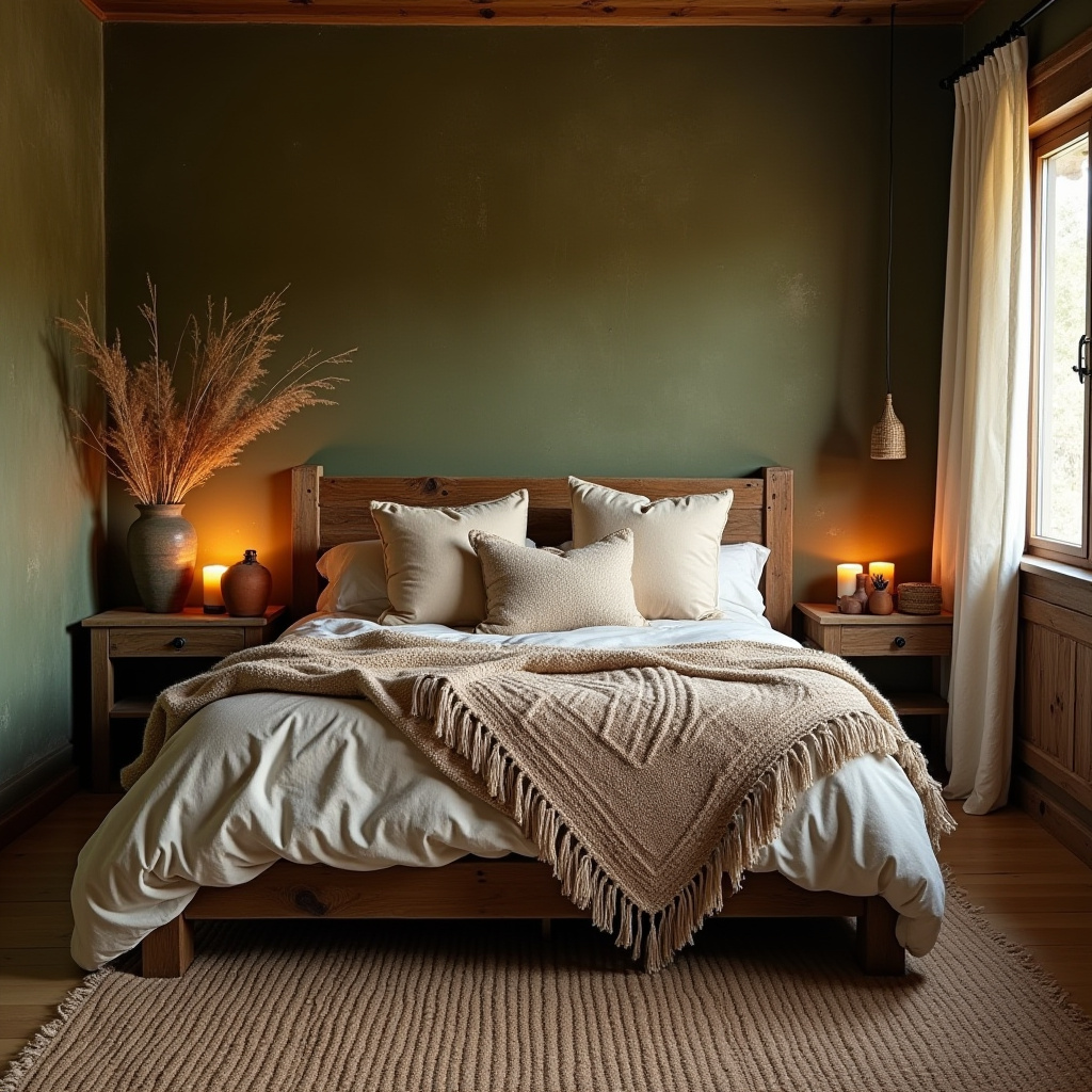 boho green bedroom accent wall 14