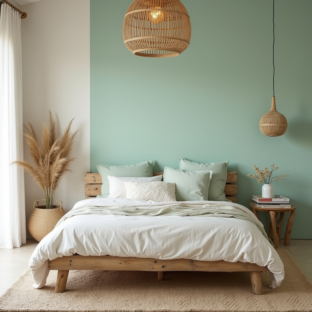 boho green bedroom accent wall 19