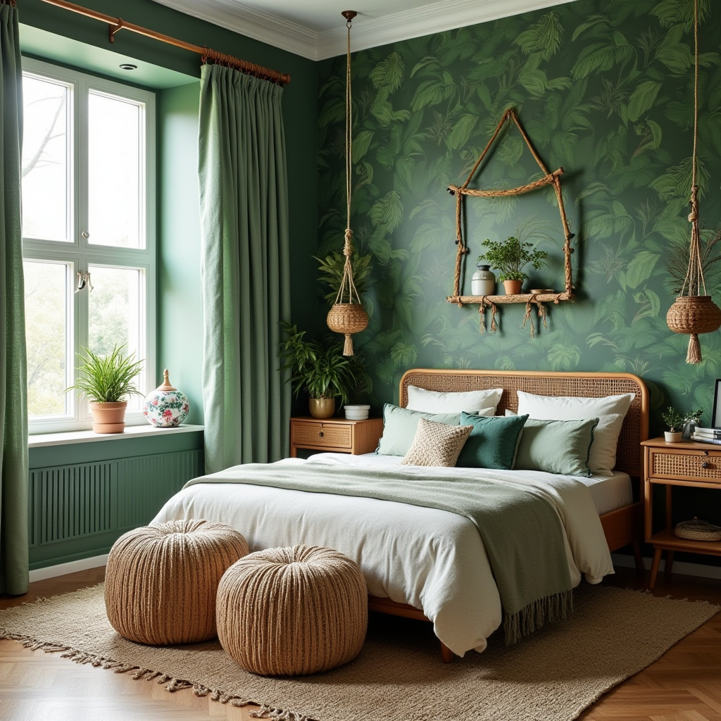boho green bedroom accent wall 2
