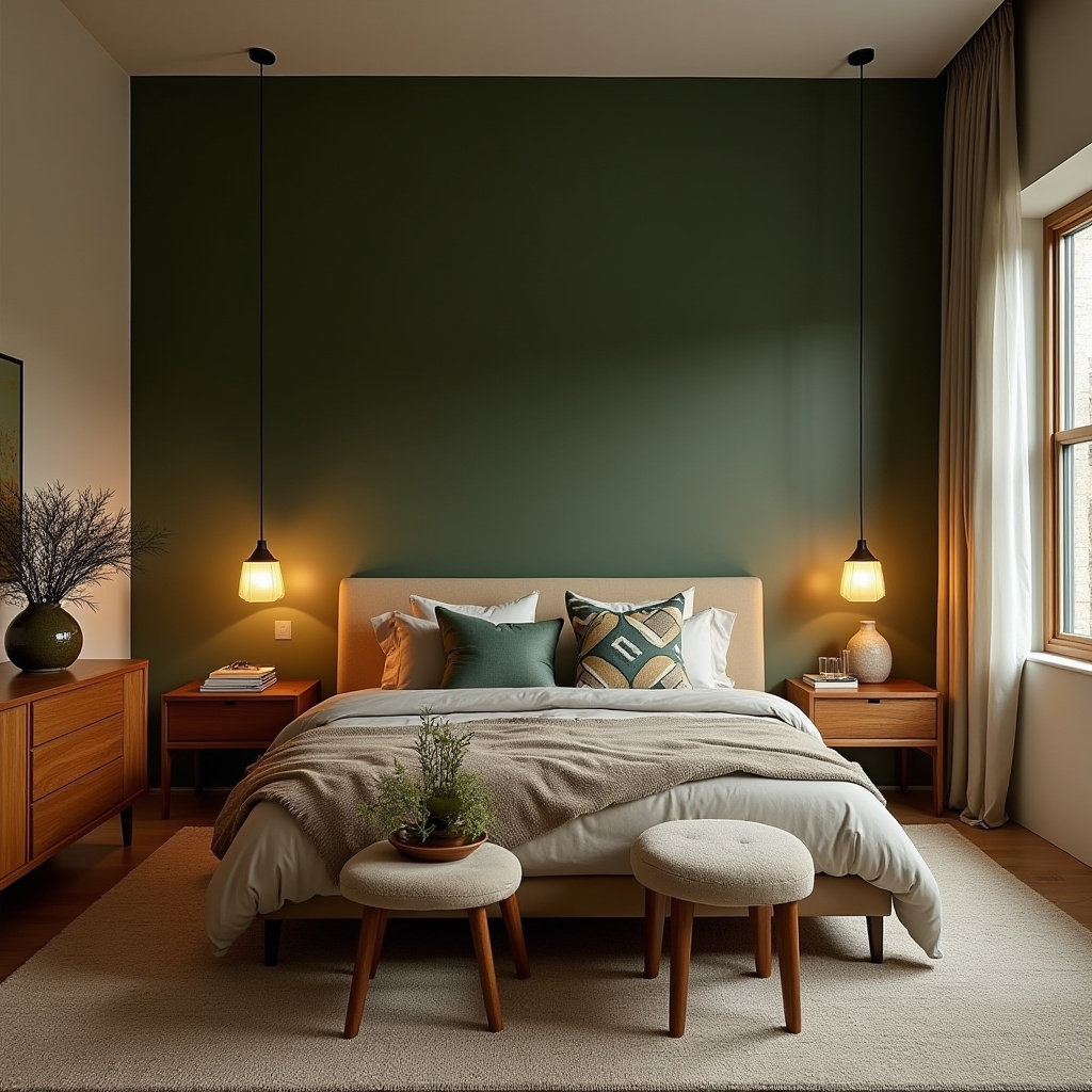 boho green bedroom accent wall 25