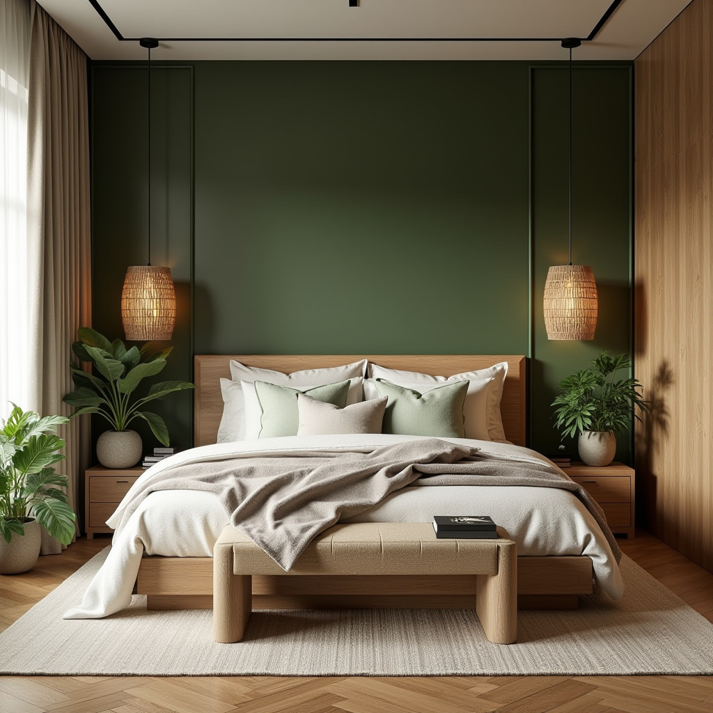 boho green bedroom accent wall 3