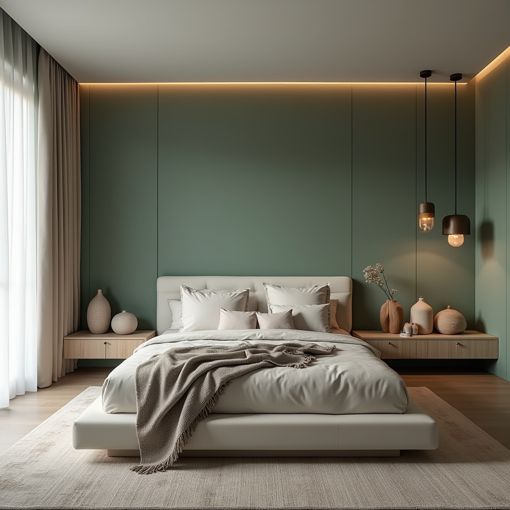 boho green bedroom accent wall 34