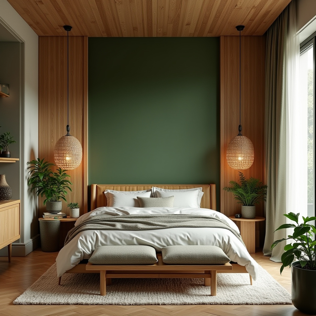 boho green bedroom accent wall 4