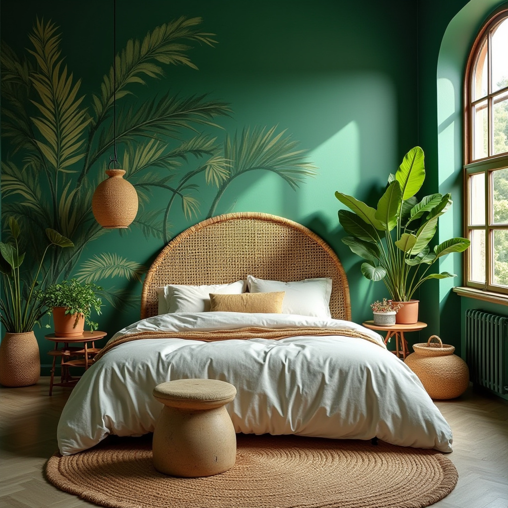 boho green bedroom accent wall 6