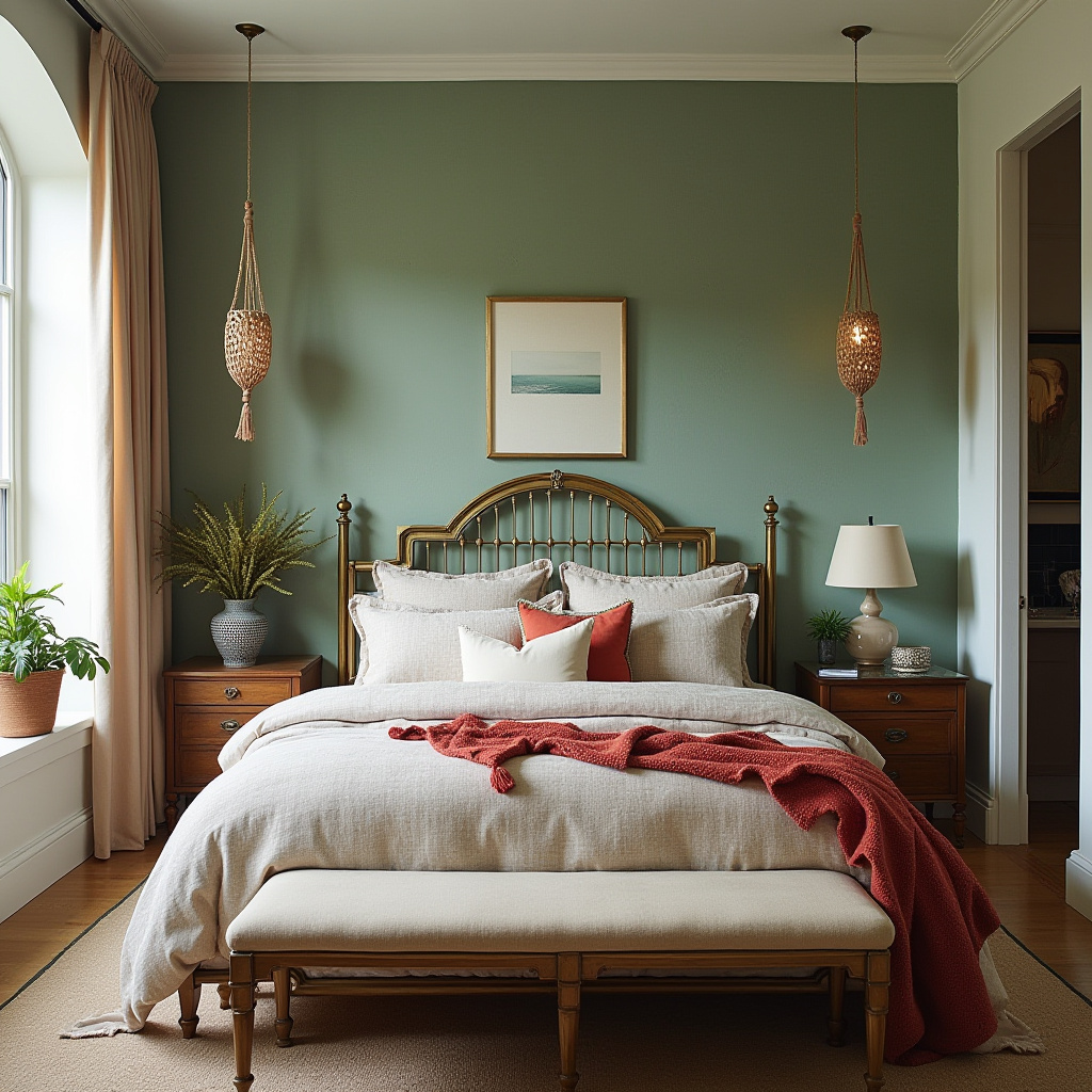 boho green bedroom accent wall 7