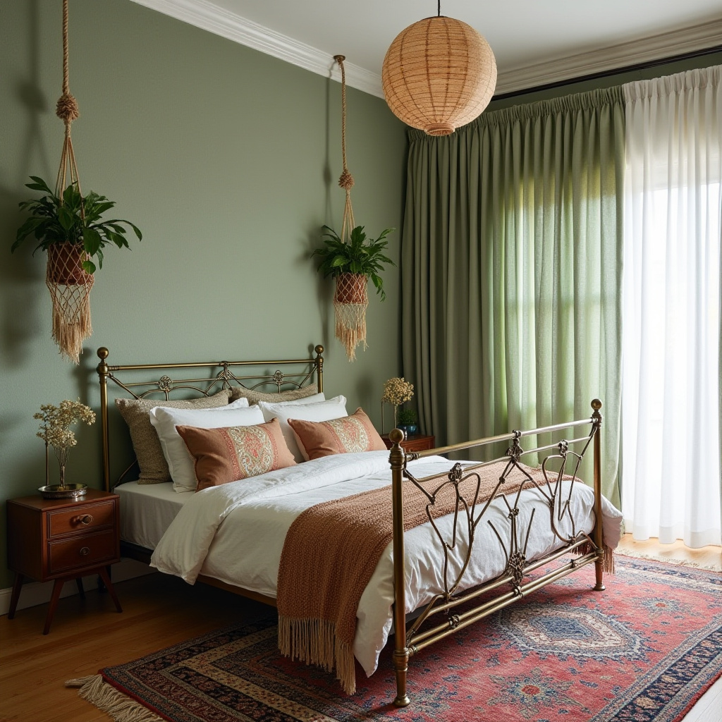 boho green bedroom accent wall 8