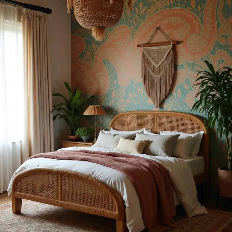 boho wallpaper bedroom accent wall 1