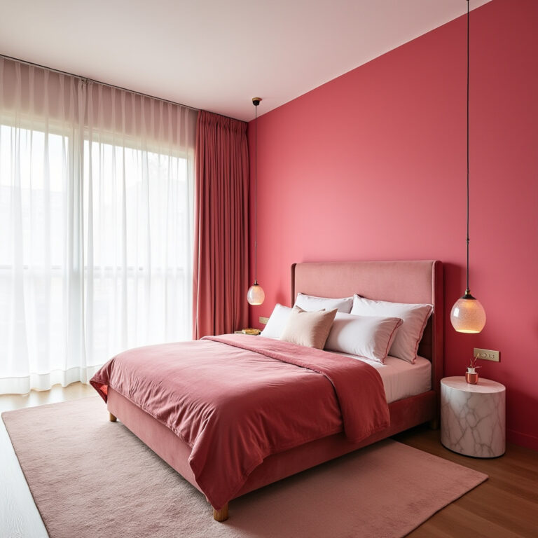 hot pink bedroom accent wall 1