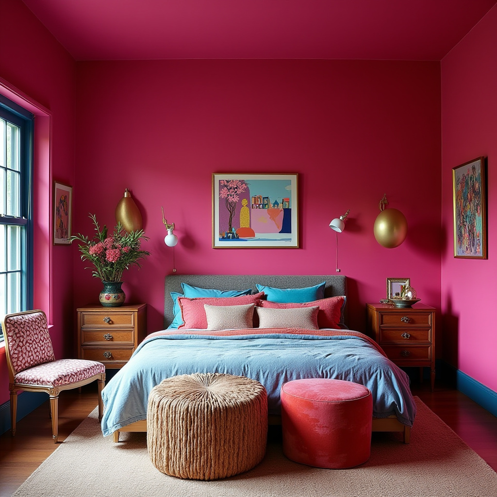 hot pink bedroom accent wall 39
