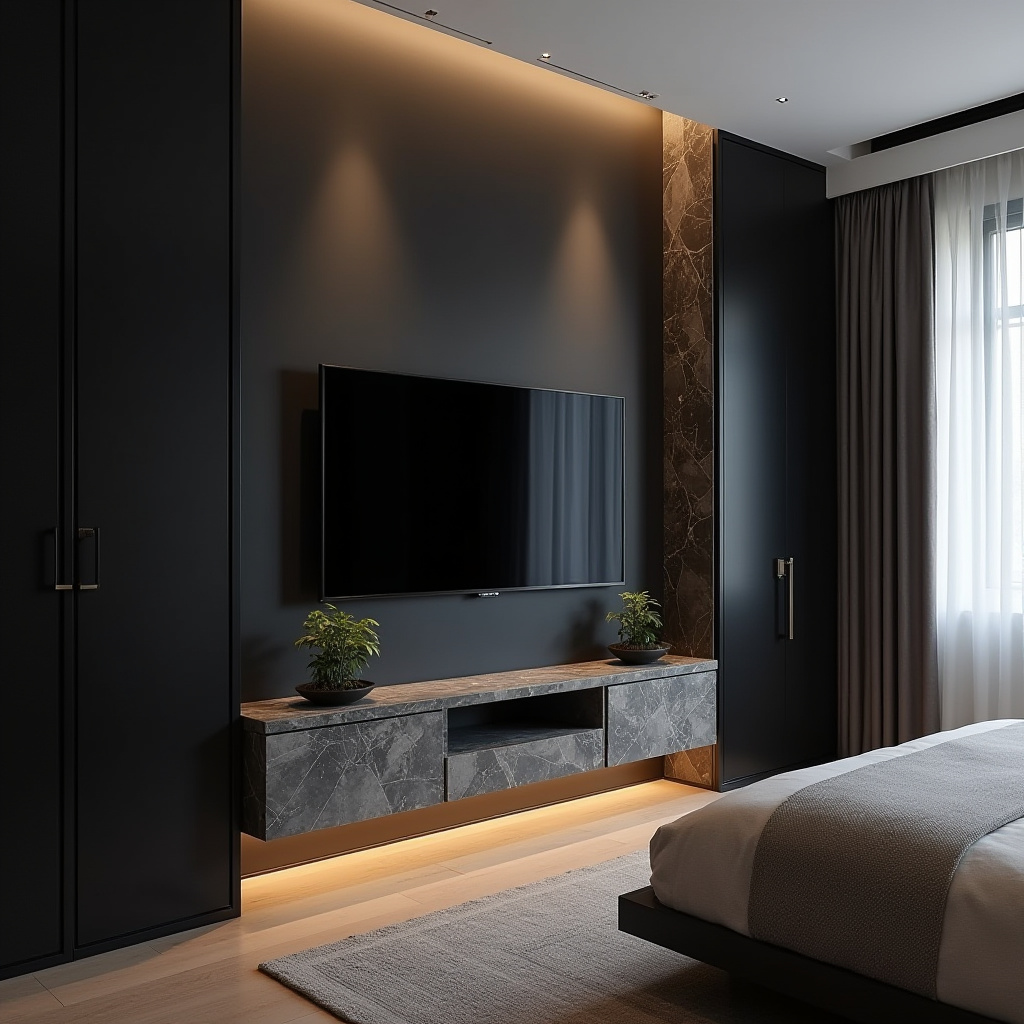 modern bedroom TV wall 3
