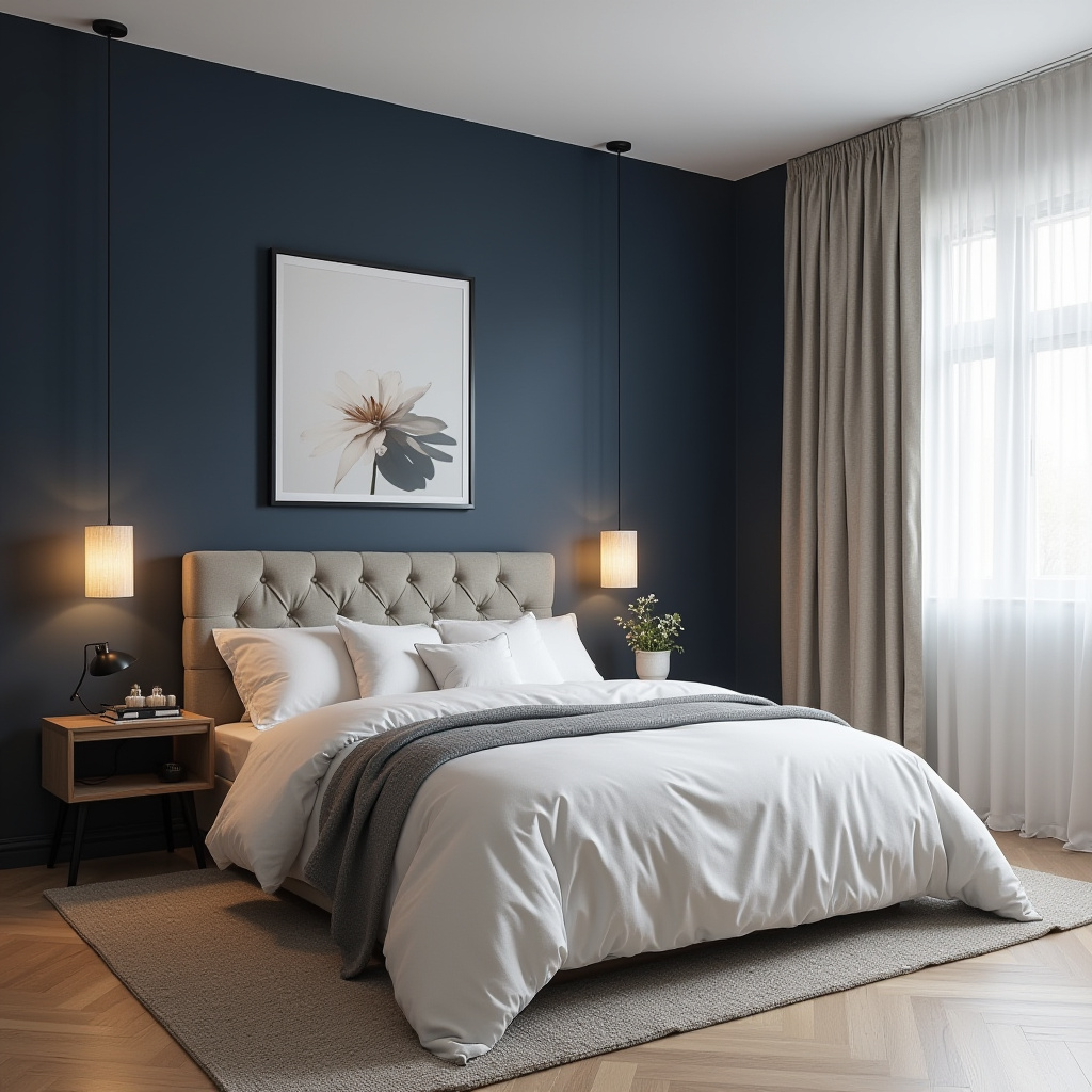 navy blue accent wall bedroom paint colors 1