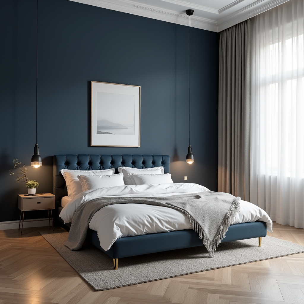 navy blue accent wall bedroom paint colors 2