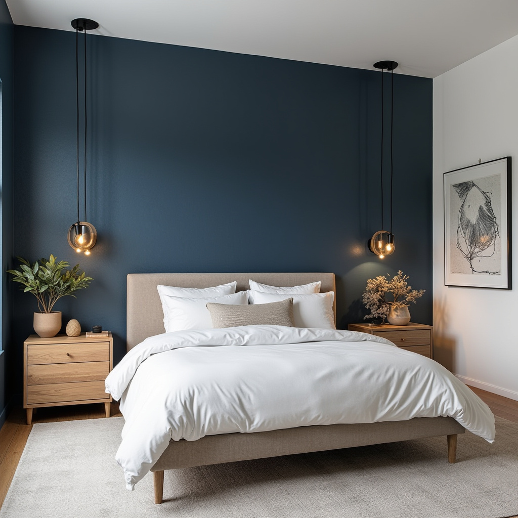 navy blue accent wall bedroom paint colors 3