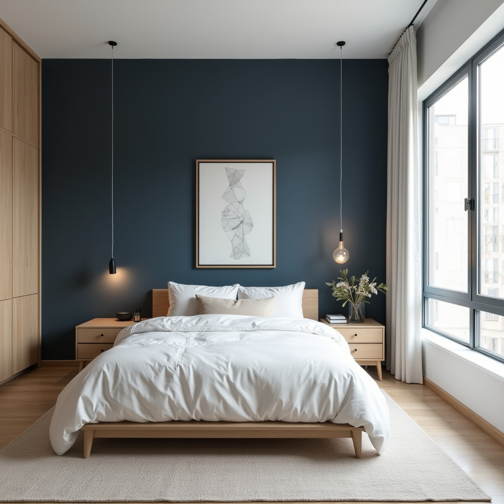 navy blue accent wall bedroom paint colors 34