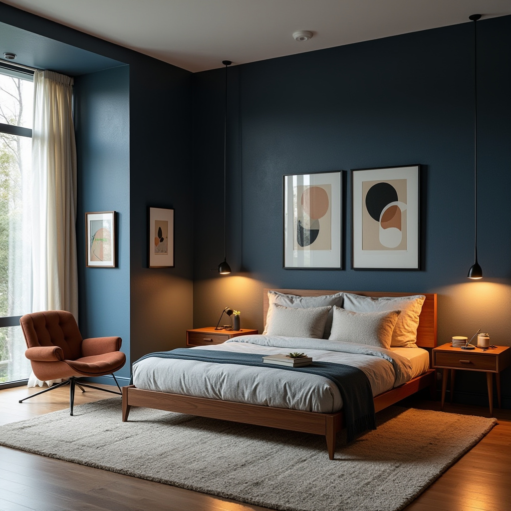 navy blue accent wall bedroom paint colors 37