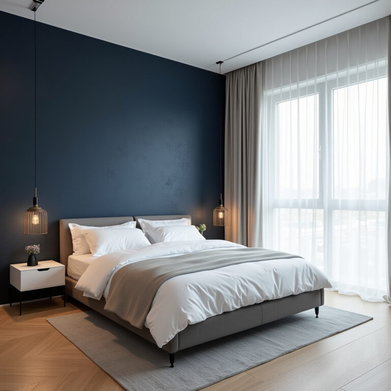 navy blue bedroom accent wall 1