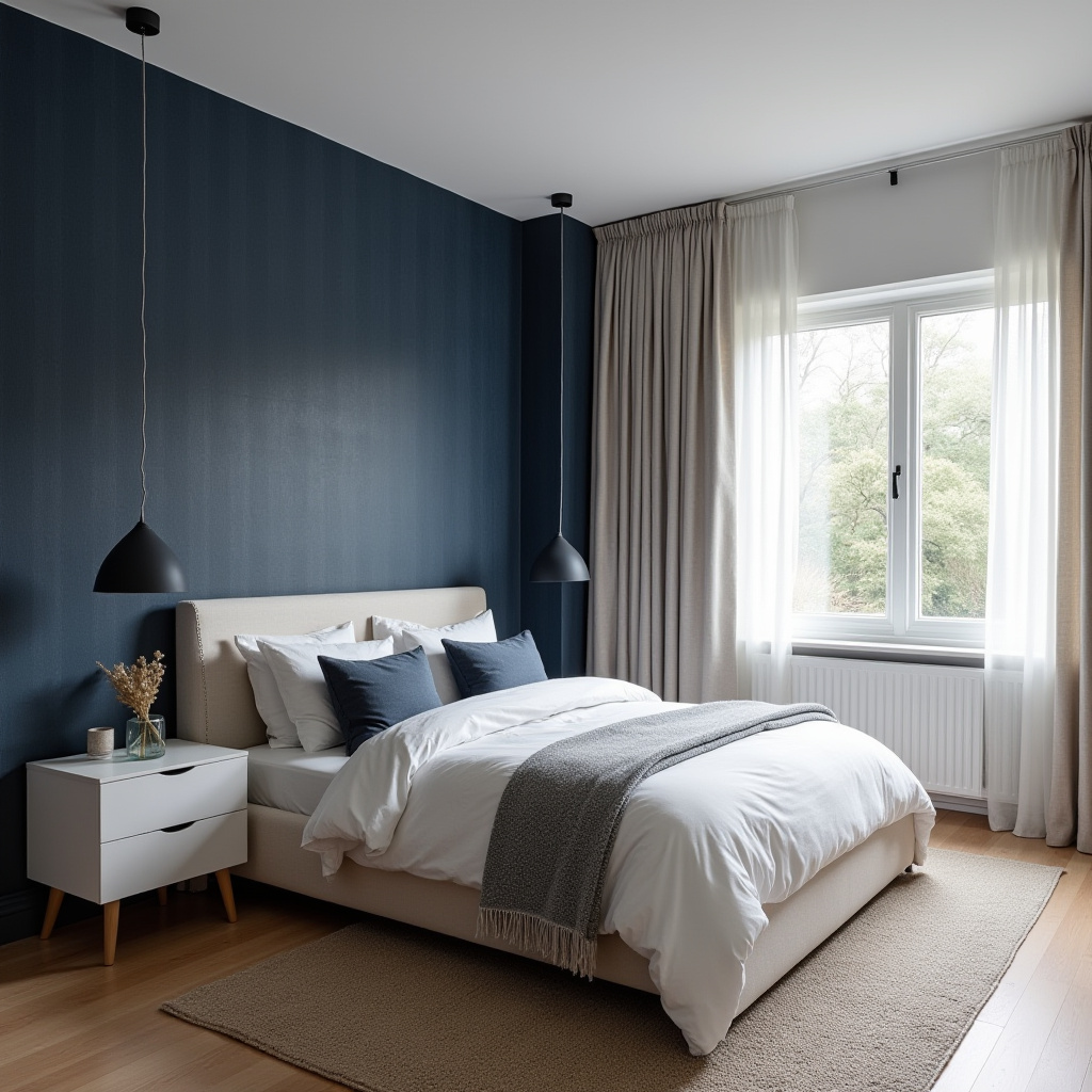navy blue bedroom accent wall 2