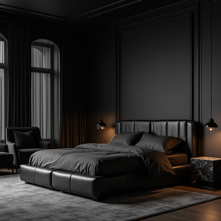 rich modern luxury black bedroom 1