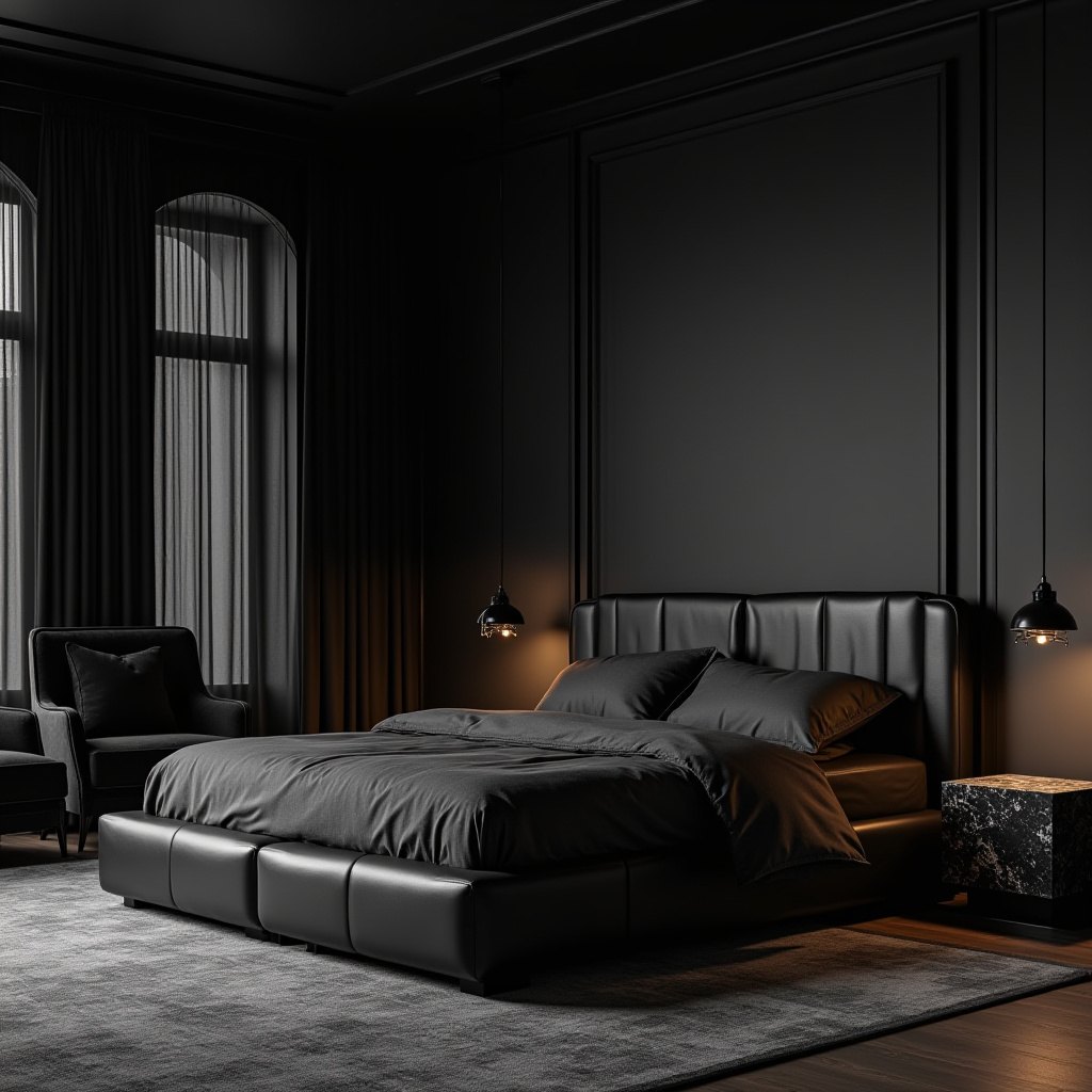 rich modern luxury black bedroom 1