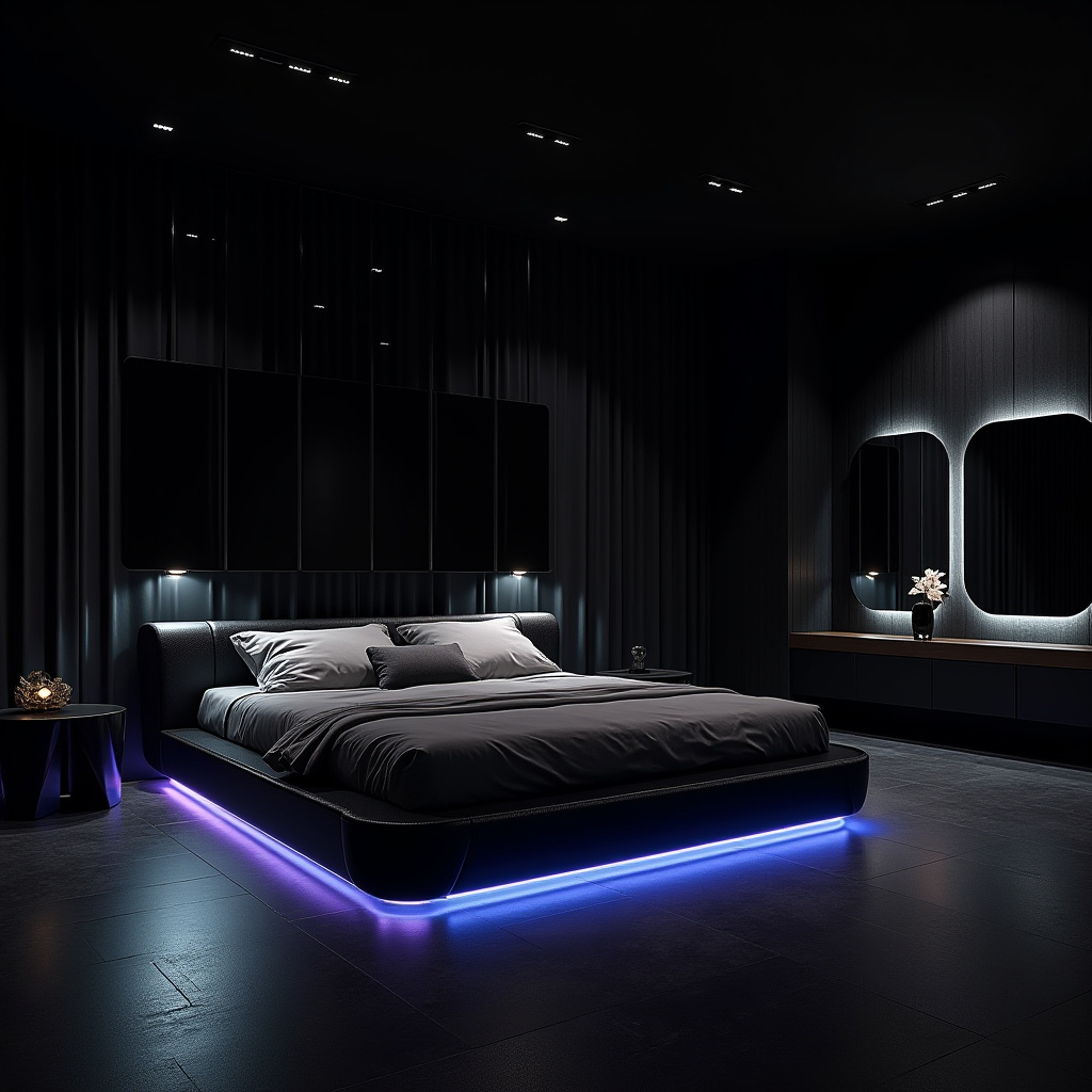 rich modern luxury black bedroom 12