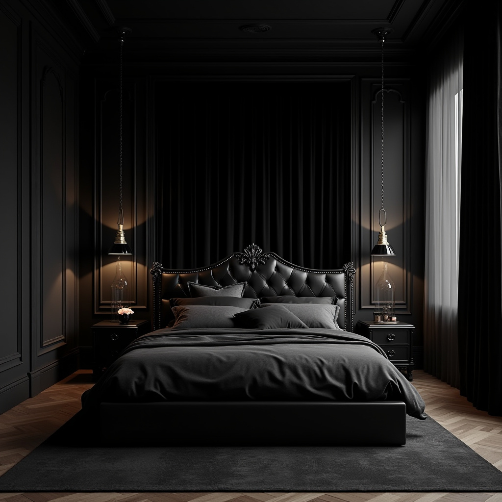 rich modern luxury black bedroom 14