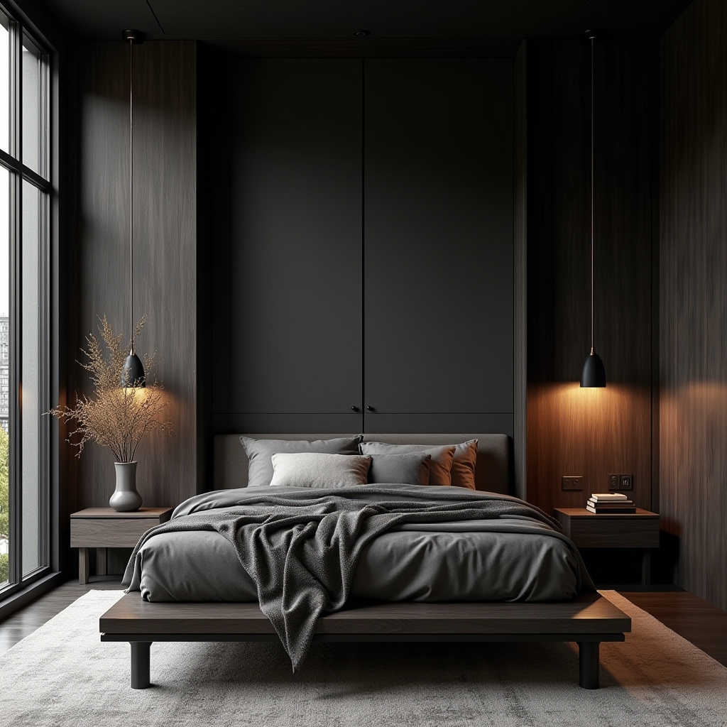 rich modern luxury black bedroom 16