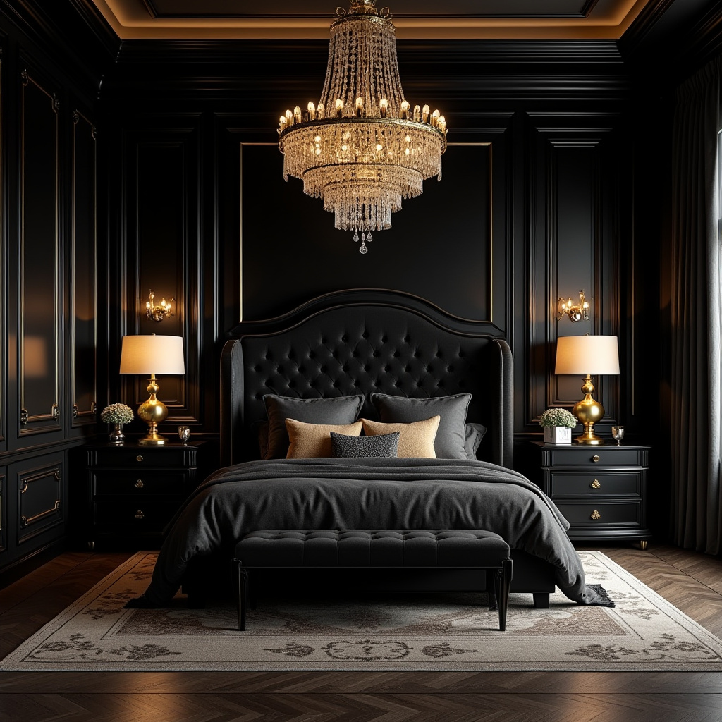 rich modern luxury black bedroom 21