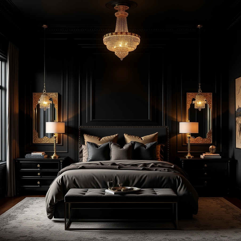 rich modern luxury black bedroom 22