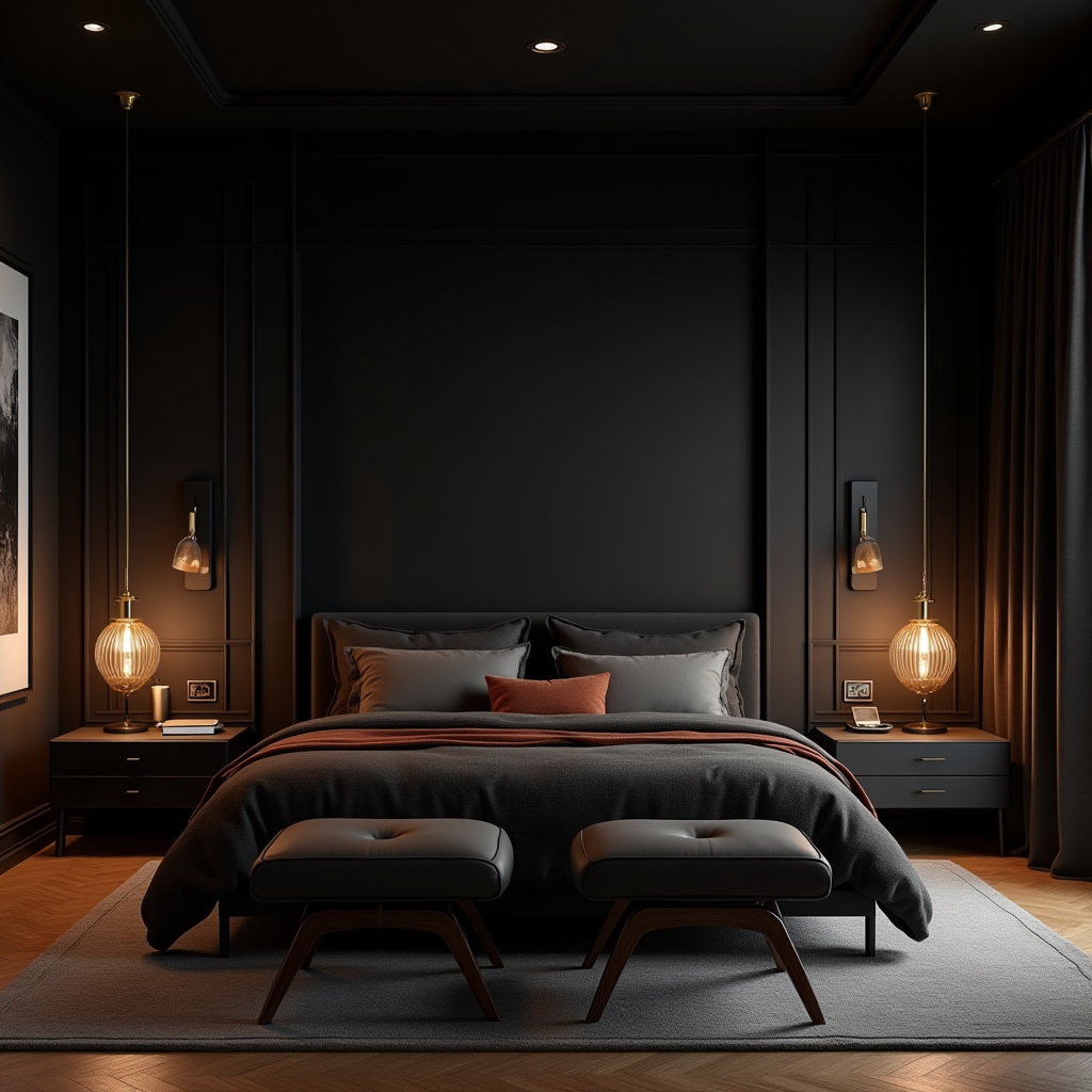 rich modern luxury black bedroom 26