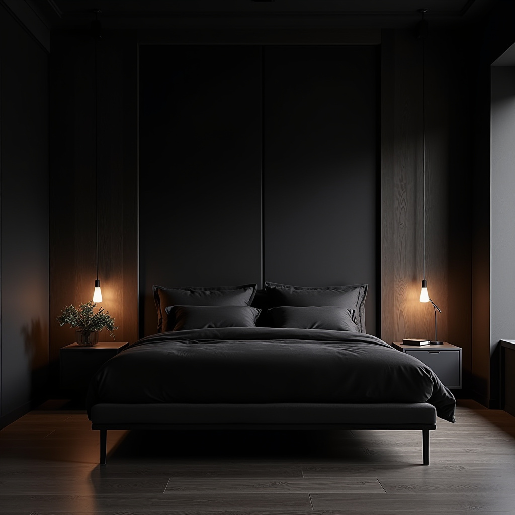 rich modern luxury black bedroom 3