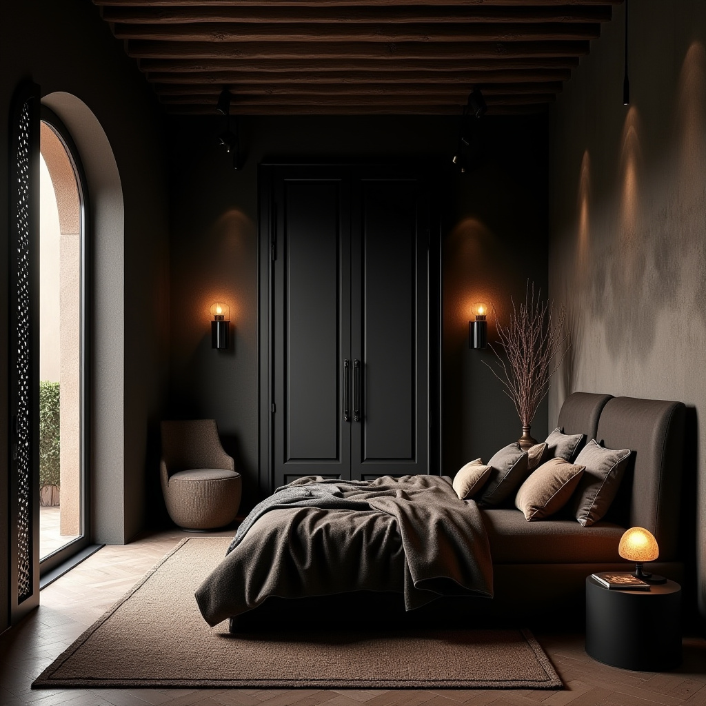 rich modern luxury black bedroom 31