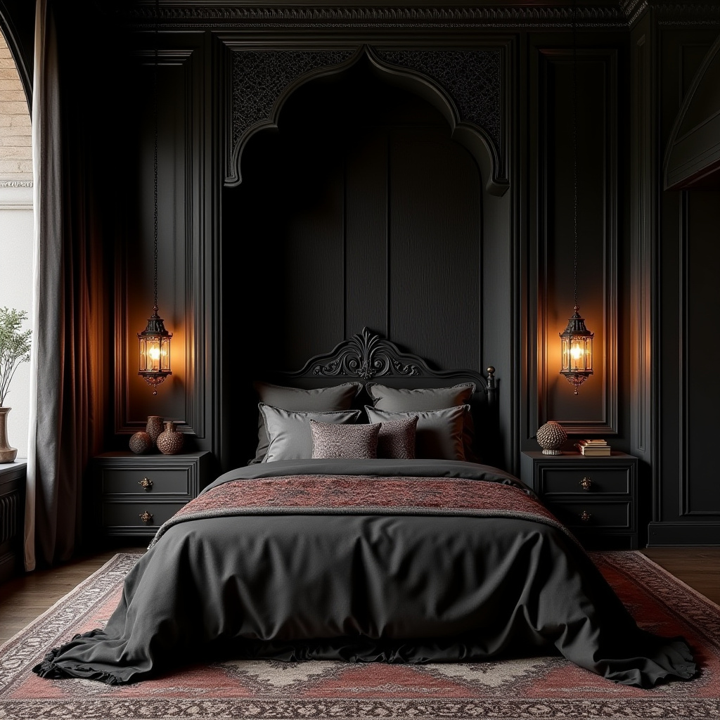 rich modern luxury black bedroom 35