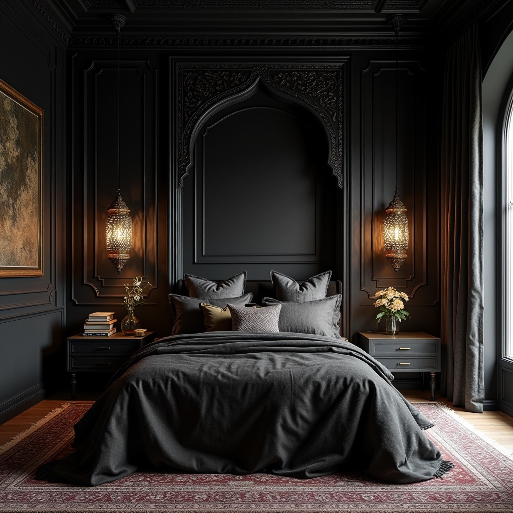 rich modern luxury black bedroom 36