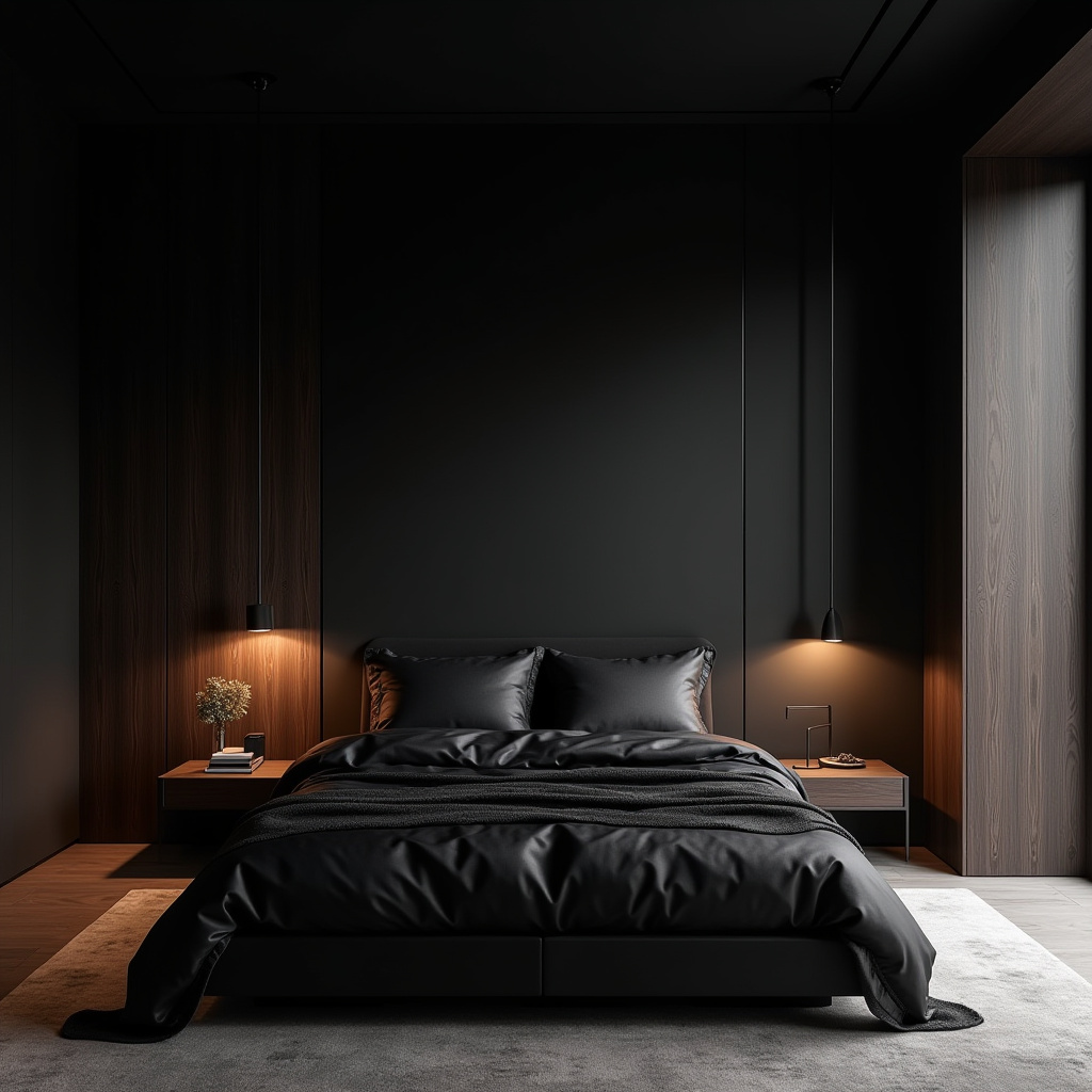 rich modern luxury black bedroom 4