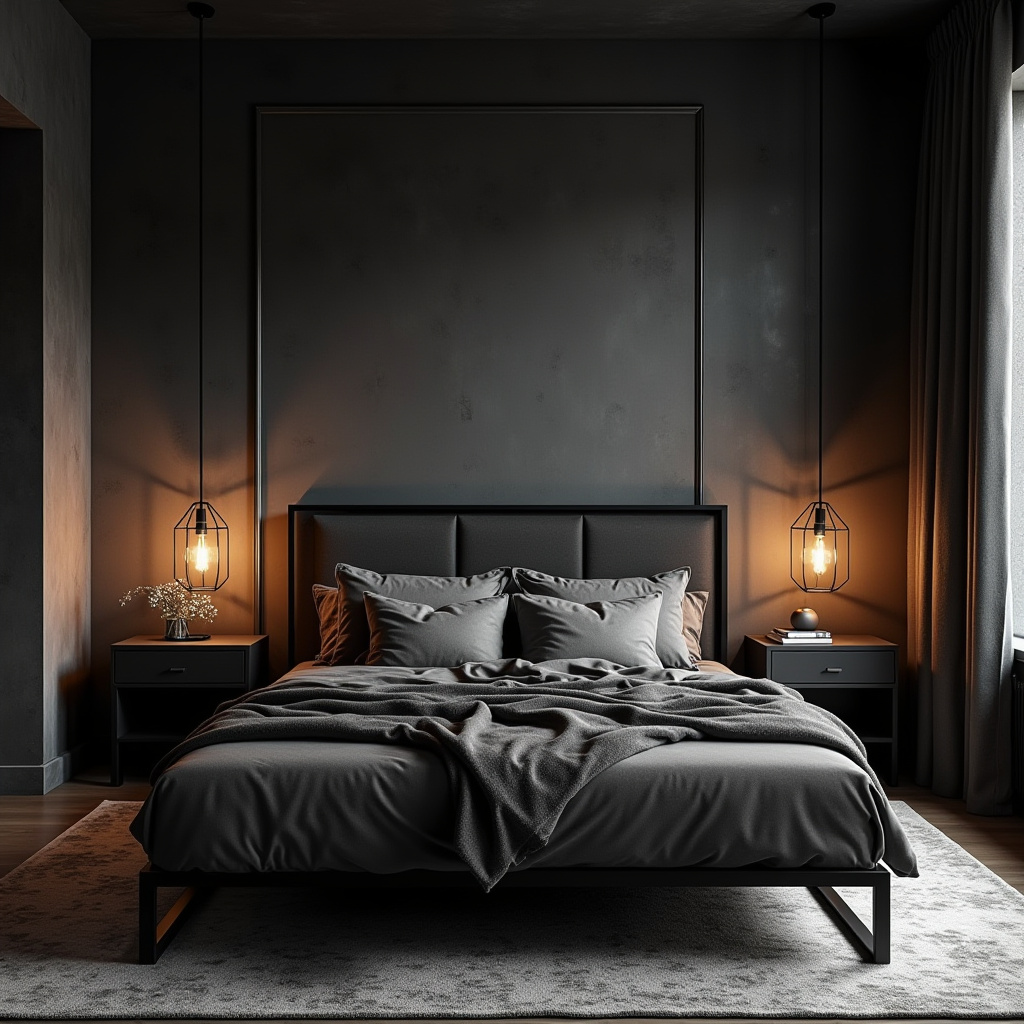 rich modern luxury black bedroom 5