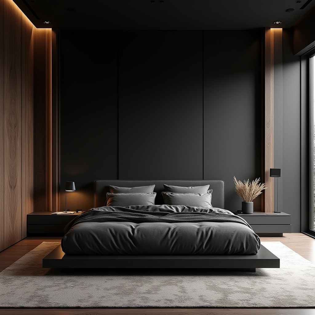 rich modern luxury black bedroom 8