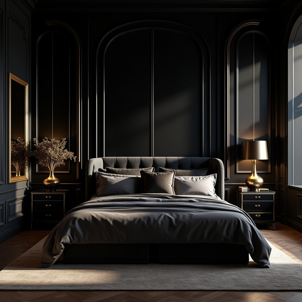 rich modern luxury black bedroom 9