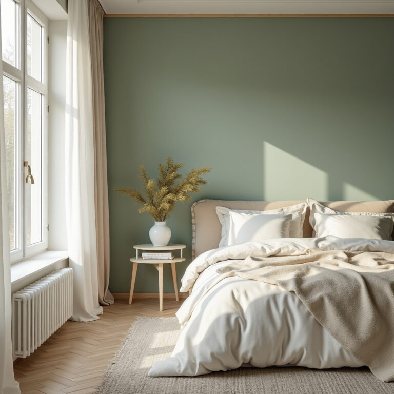 sage green bedroom accent wall 1