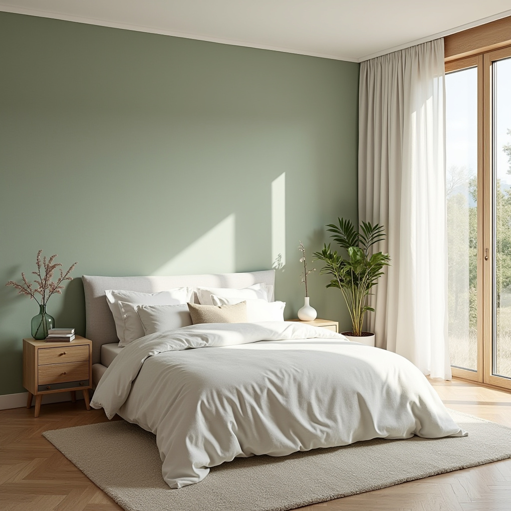 sage green bedroom accent wall 2
